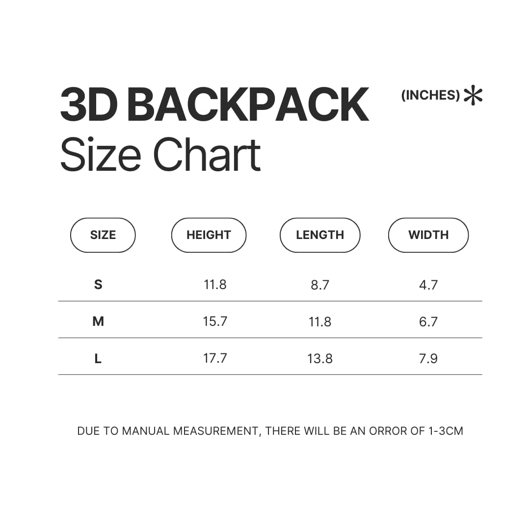3D Backpack Size Chart - Bloodborne Store