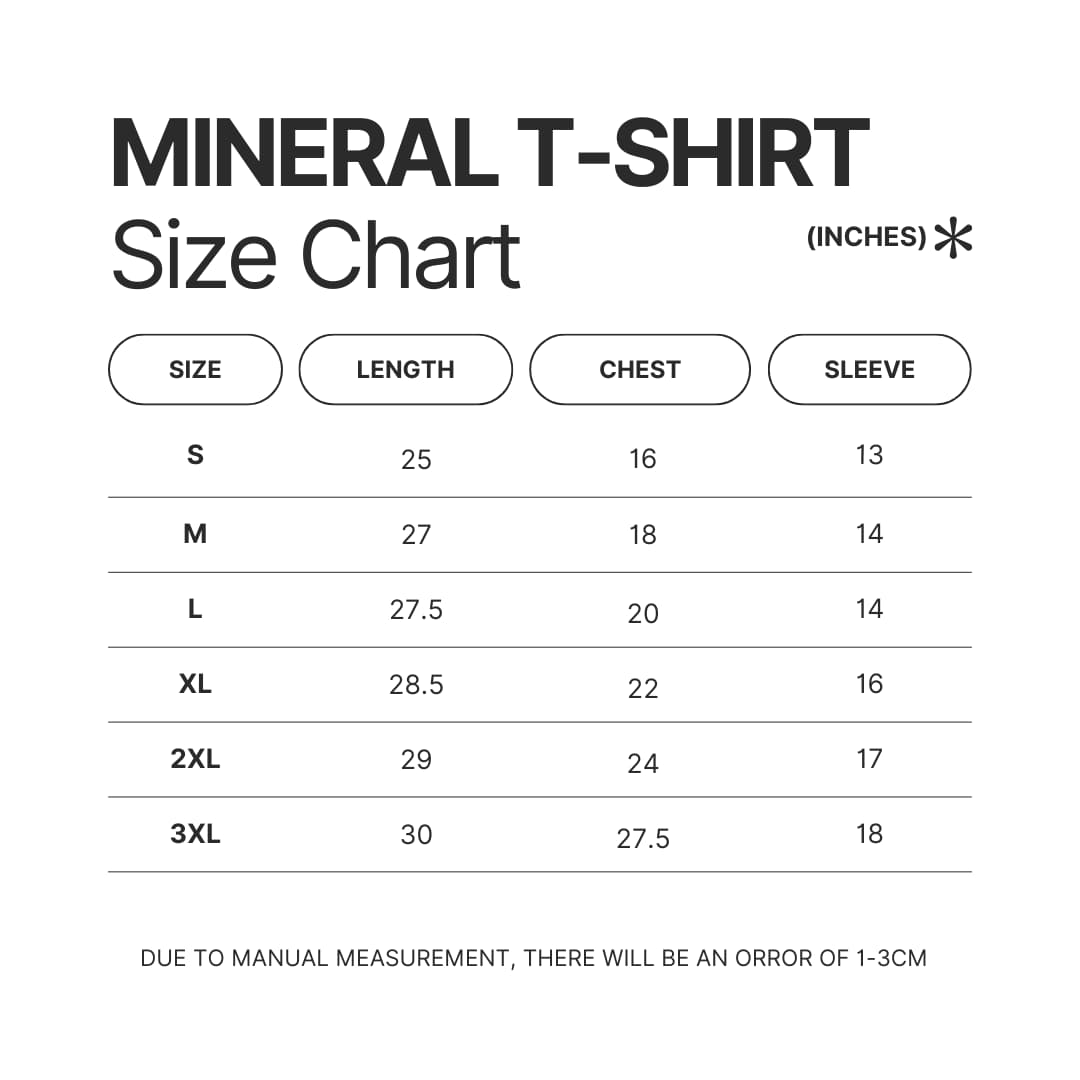 Mineral Wash T shirt Size Chart - Bloodborne Store