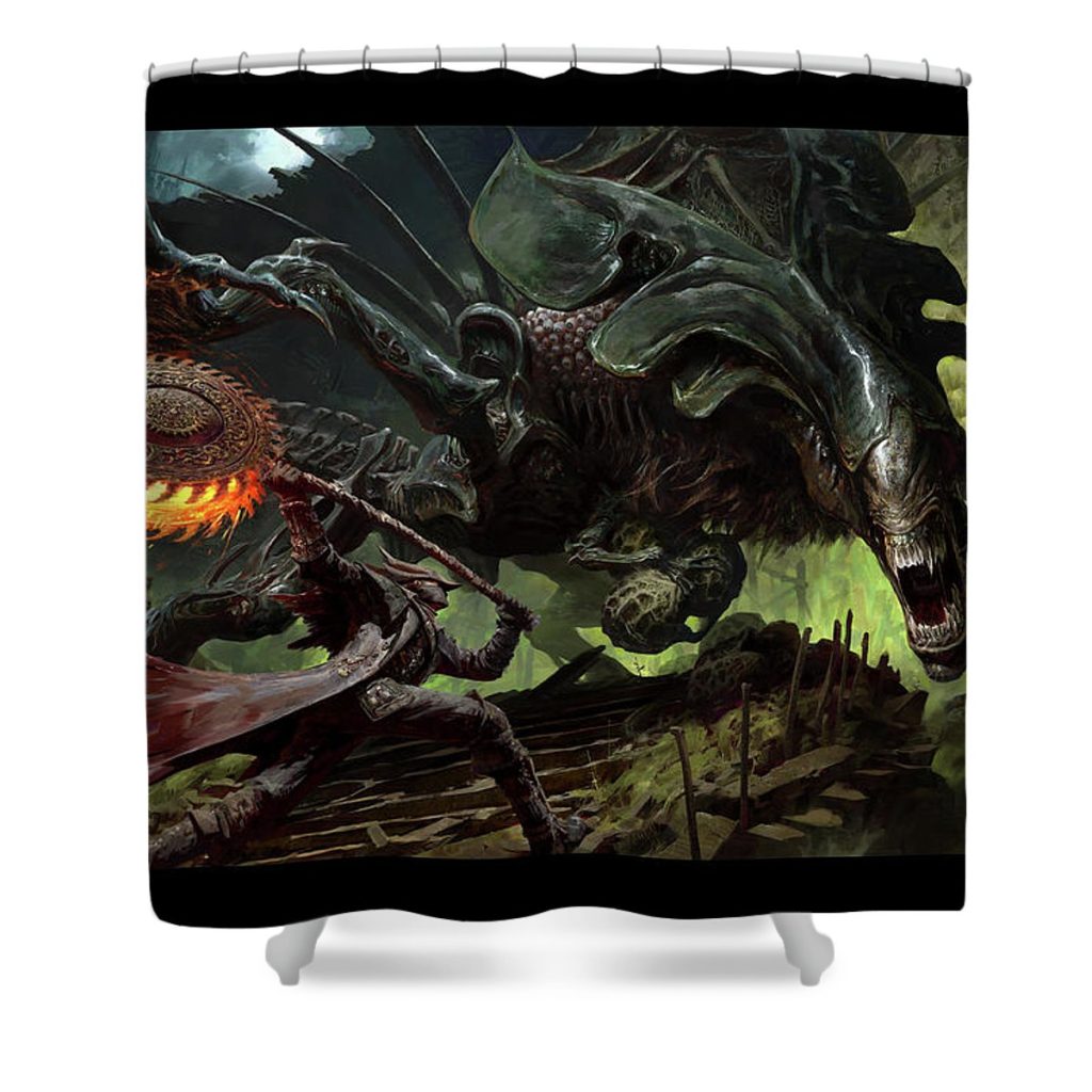 Alien vs Bloodborne Shower Curtain